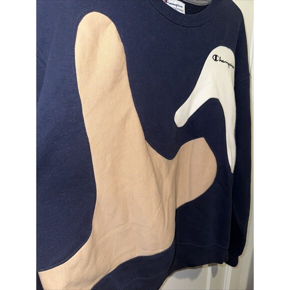 Champion Navy Tan White Color Block Sweatshirt Large Unisex Adult - Picture 2 of 5